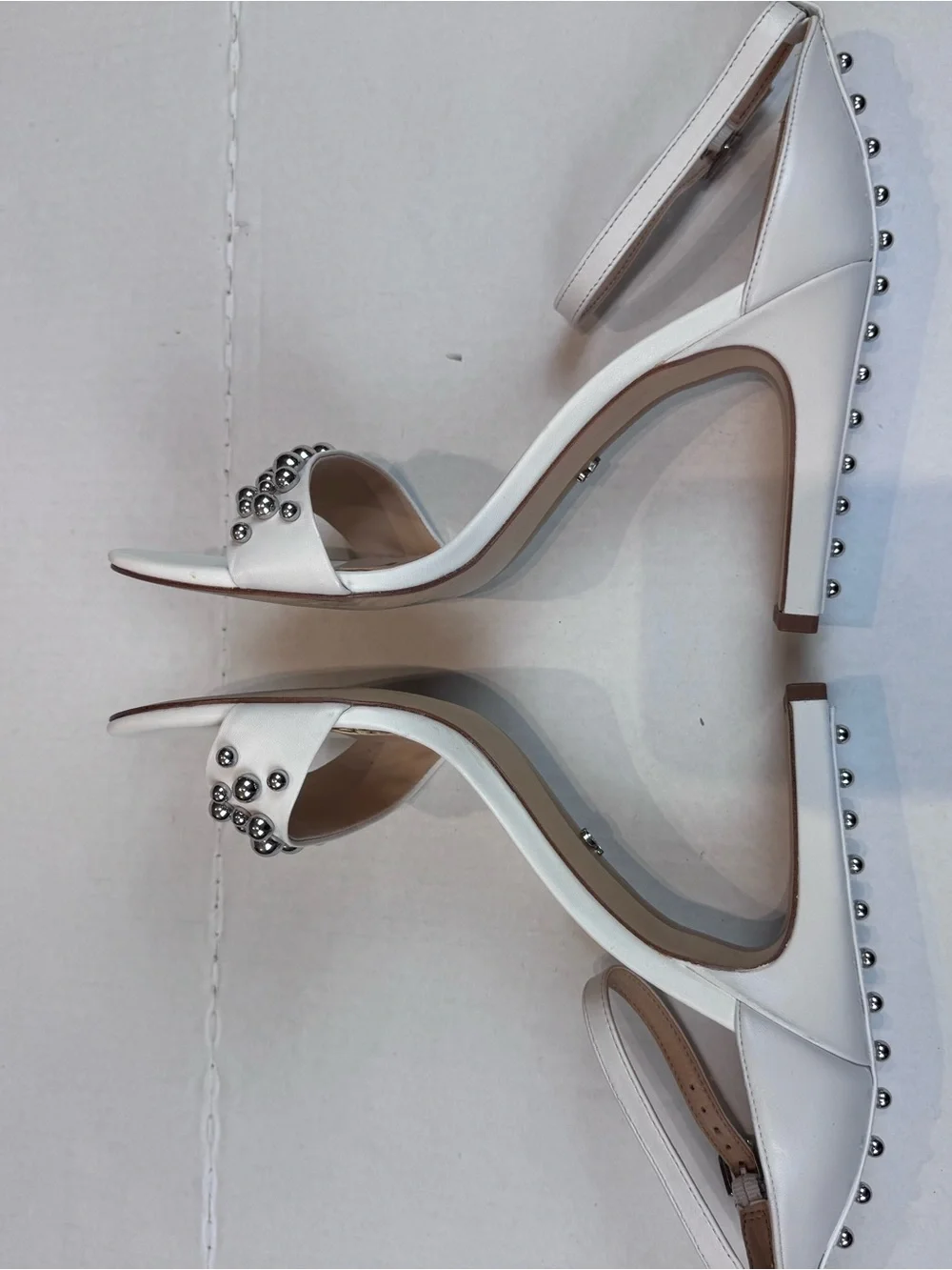 Sam Edelman Yoshi Heels Sandals Studded Size 9 White Block Heel Slingback
